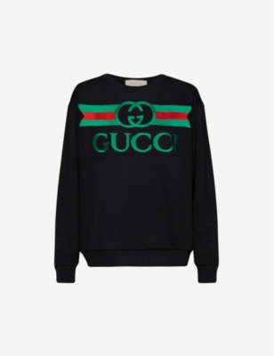 Gucci Logo-embroidered Cotton-jersey Sweatshirt In Natural+multicolor