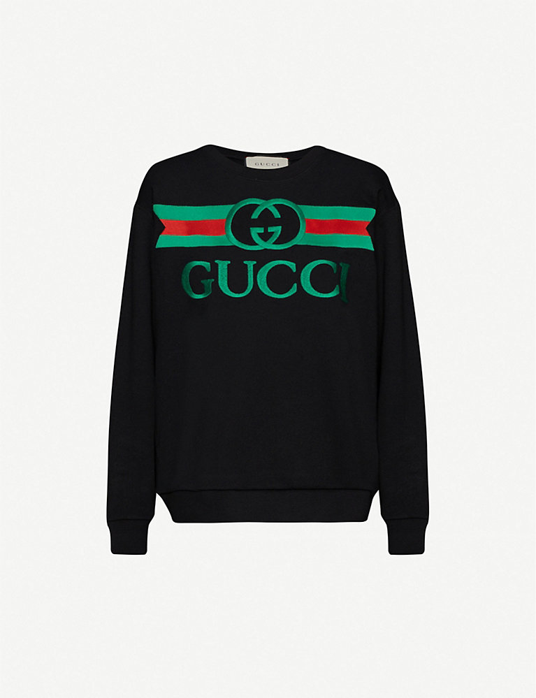 Gucci Logo-embroidered Cotton-jersey Sweatshirt In Natural+multicolor