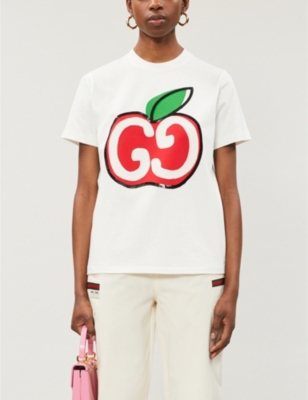 GUCCI GG apple print embellished cotton jersey T shirt