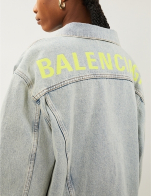 balenciaga logo print denim jacket