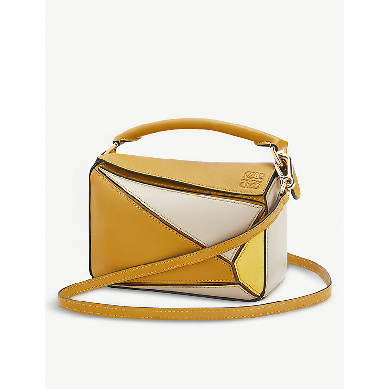 Loewe Puzzle Mini Leather Shoulder Bag In Ochre/yellow
