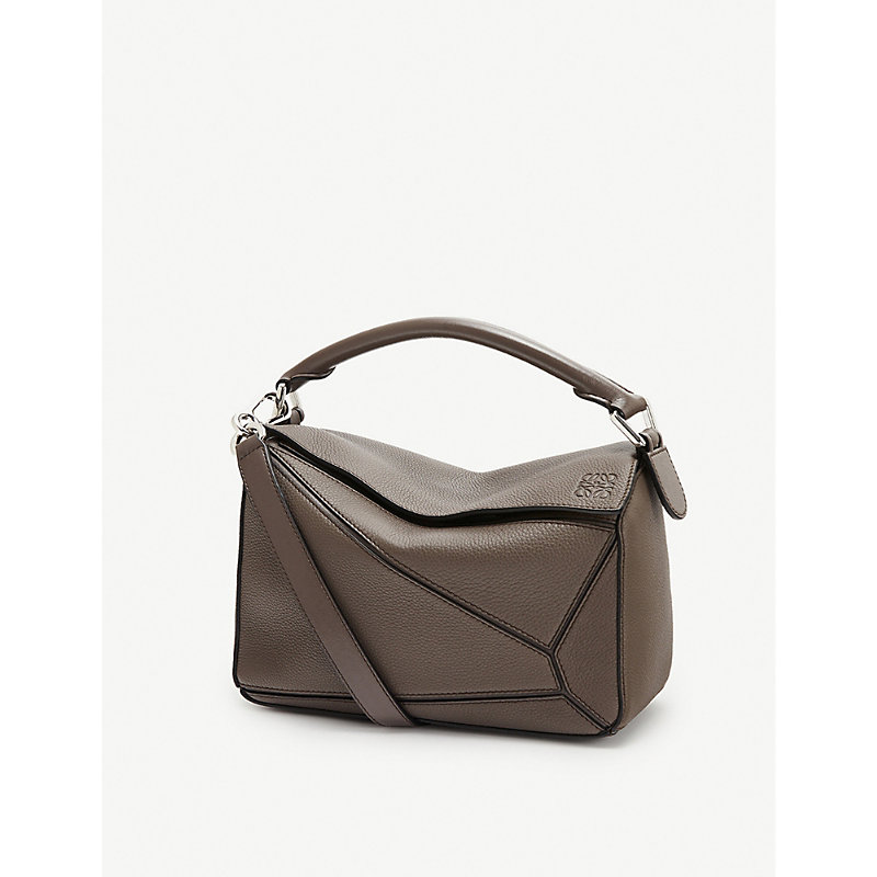 Loewe Puzzle Mini Leather Shoulder Bag In Dark Taupe
