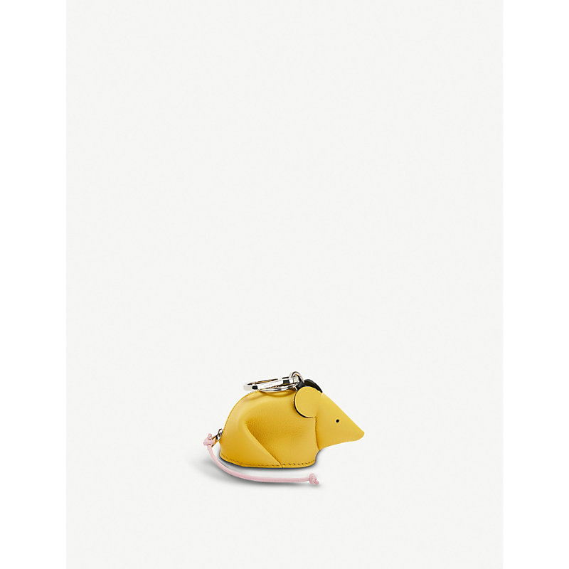 Loewe Mouse Leather Coin Purse Charm In Yellow/candy