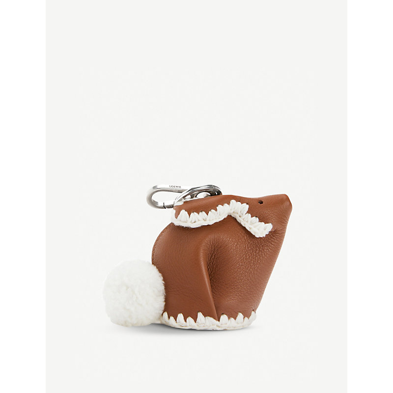 Loewe Bunny Leather And Crochet Charm In Tan