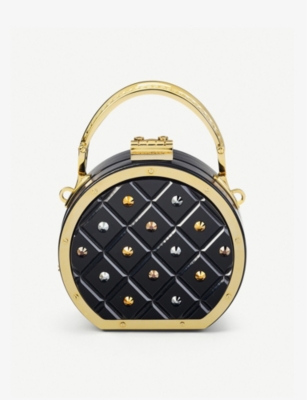 Shop Aspinal Of London Womens Black/gold Hat Box Mini Acrylic Cross-body Bag