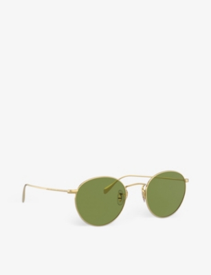 Shop Oliver Peoples Men's Gold Ov1186s Coleridge Sun Metal And Crystal Round Sunglasses