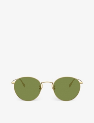 Shop Oliver Peoples Men's Gold Ov1186s Coleridge Sun Metal And Crystal Round Sunglasses