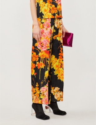 DRIES VAN NOTEN - Floral-print wide-leg mid-rise satin trousers