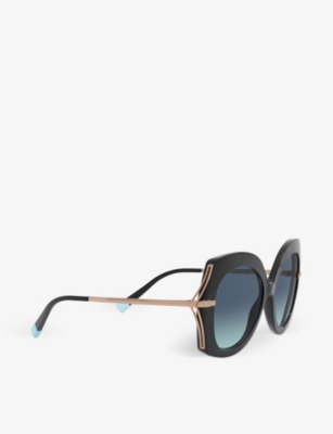 Shop Tiffany & Co Tf4169 Wheat Leaf Butterfly-frame Acetate And Metal Sunglasses In Black