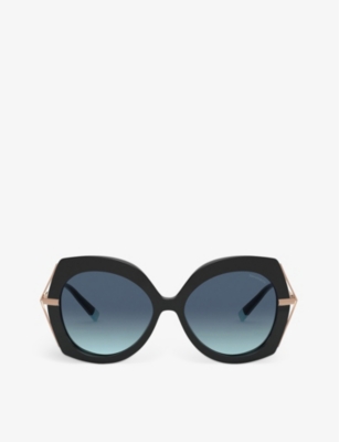 Shop Tiffany & Co Tf4169 Wheat Leaf Butterfly-frame Acetate And Metal Sunglasses In Black