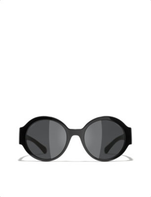 CHANEL CH5458 Women's Polarised Oval Sunglasses, Black/Grey, £403.00