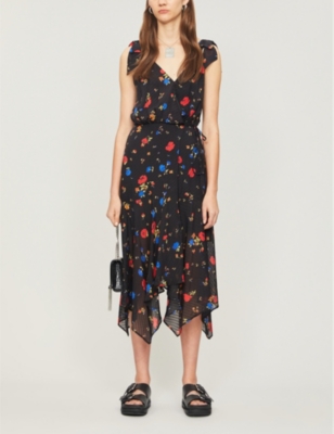 the kooples floral midi dress The Kooples Black Daisy Floral Asymmetrical Midi Dress by The Kooples