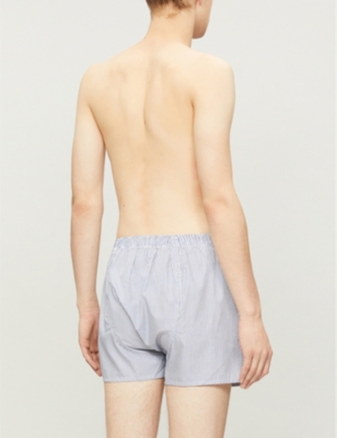 Shop Sunspel Men's White Navy Pinstripe Relaxed-fit Cotton Boxer Shorts