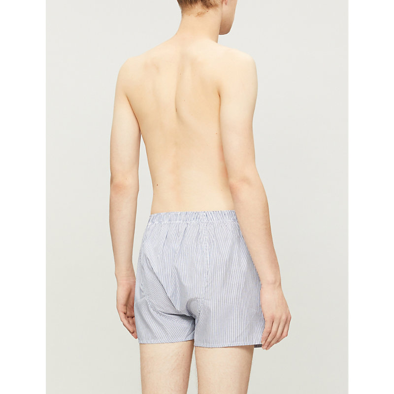 Shop Sunspel Pinstripe Relaxed-fit Cotton Boxer Shorts In White Navy