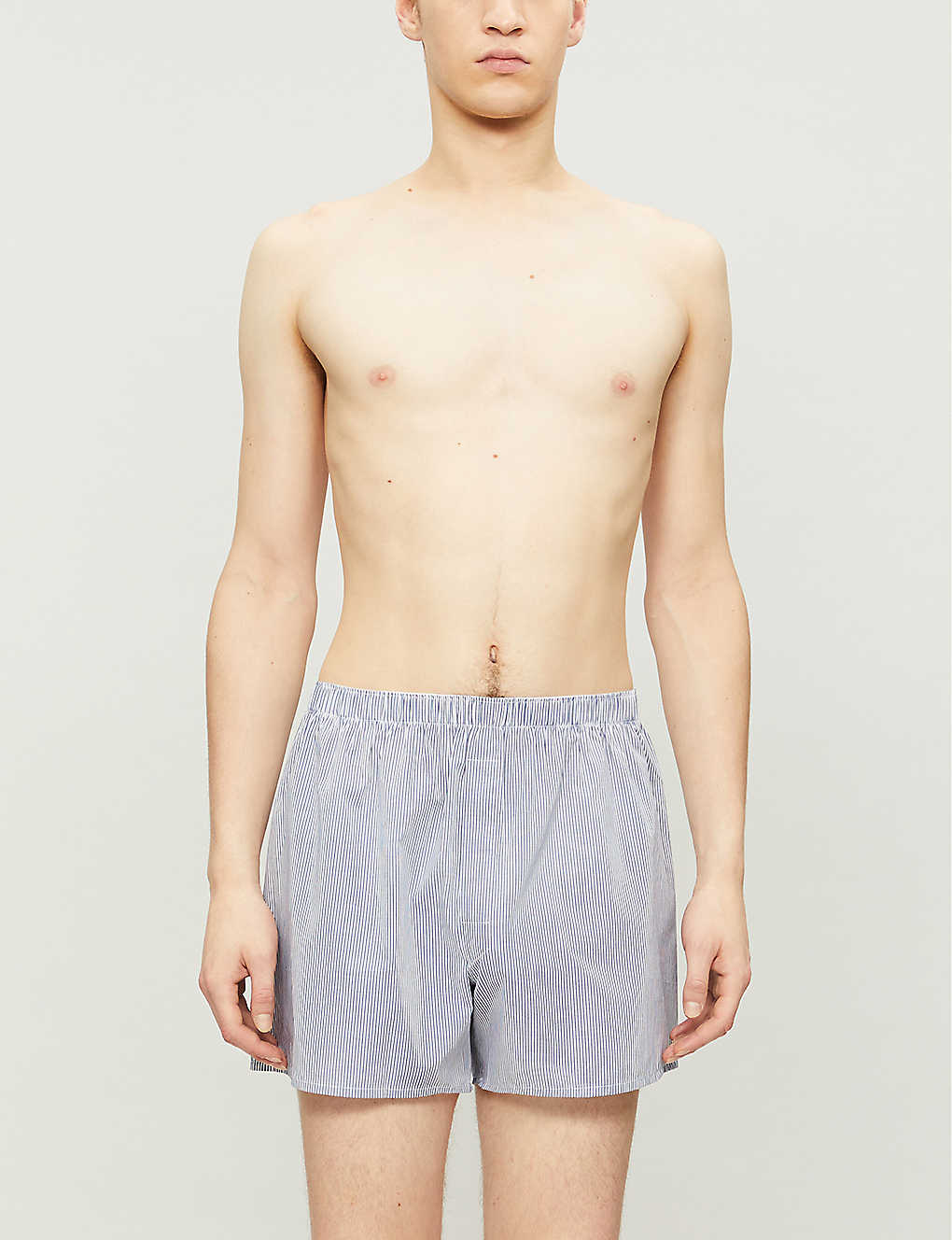 Shop Sunspel Pinstripe Relaxed-fit Cotton Boxer Shorts In White Navy