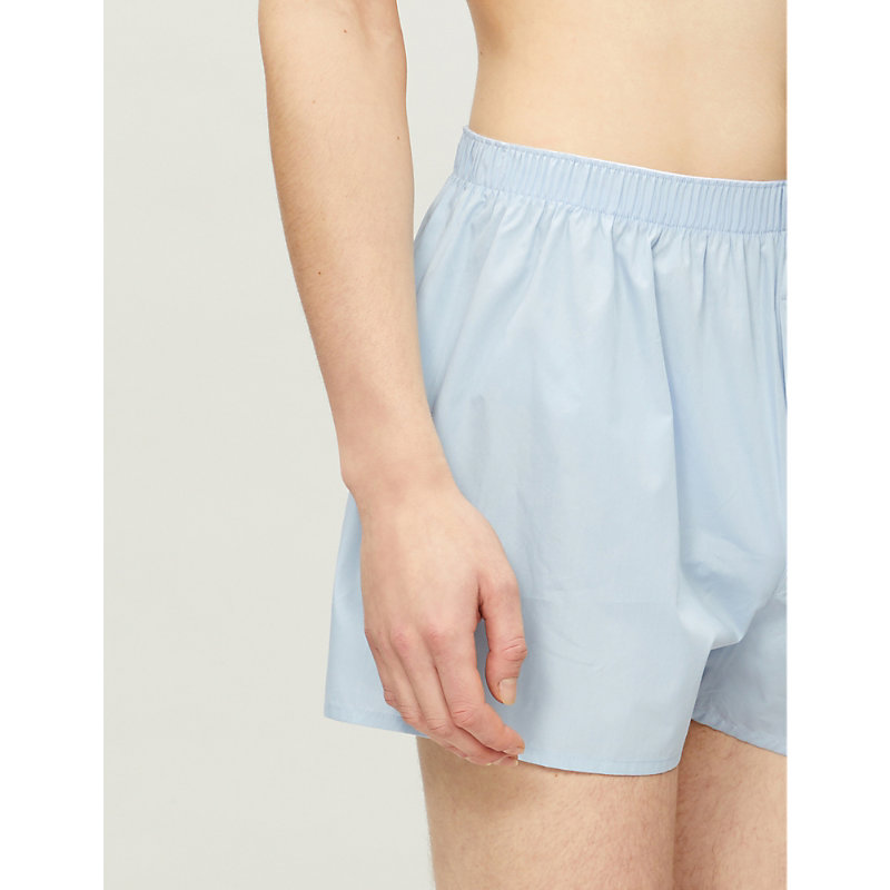 Shop Sunspel Men's Blue Classic Cotton Boxer Shorts
