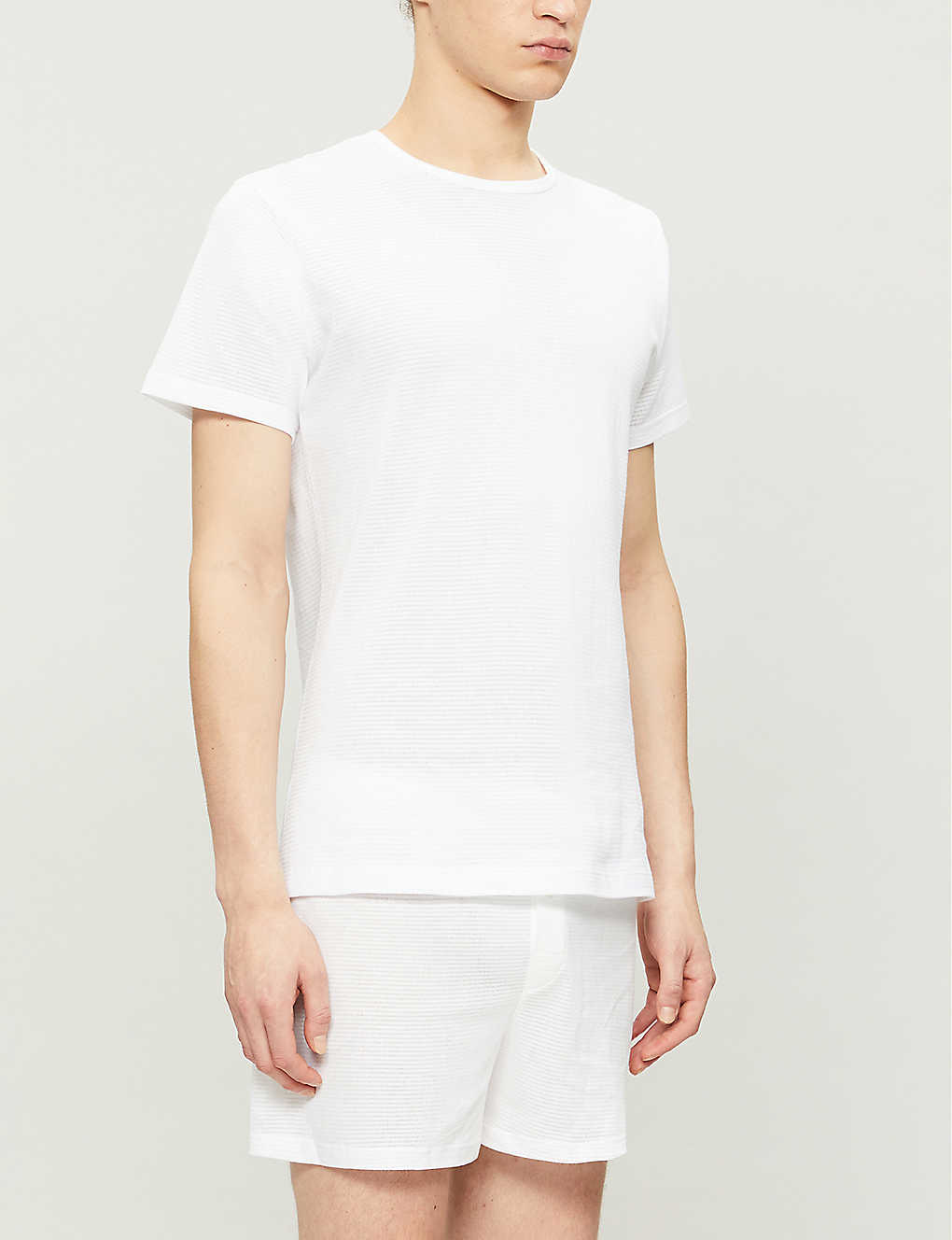 Sunspel Mens White Q14 Cellular Cotton T-shirt