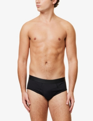 Shop Sunspel Superfine Regular-fit Cotton Briefs In Black