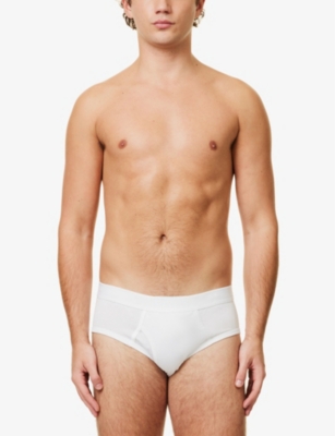 Shop Sunspel Men's White Superfine Branded-waistband Cotton-jersey Briefs