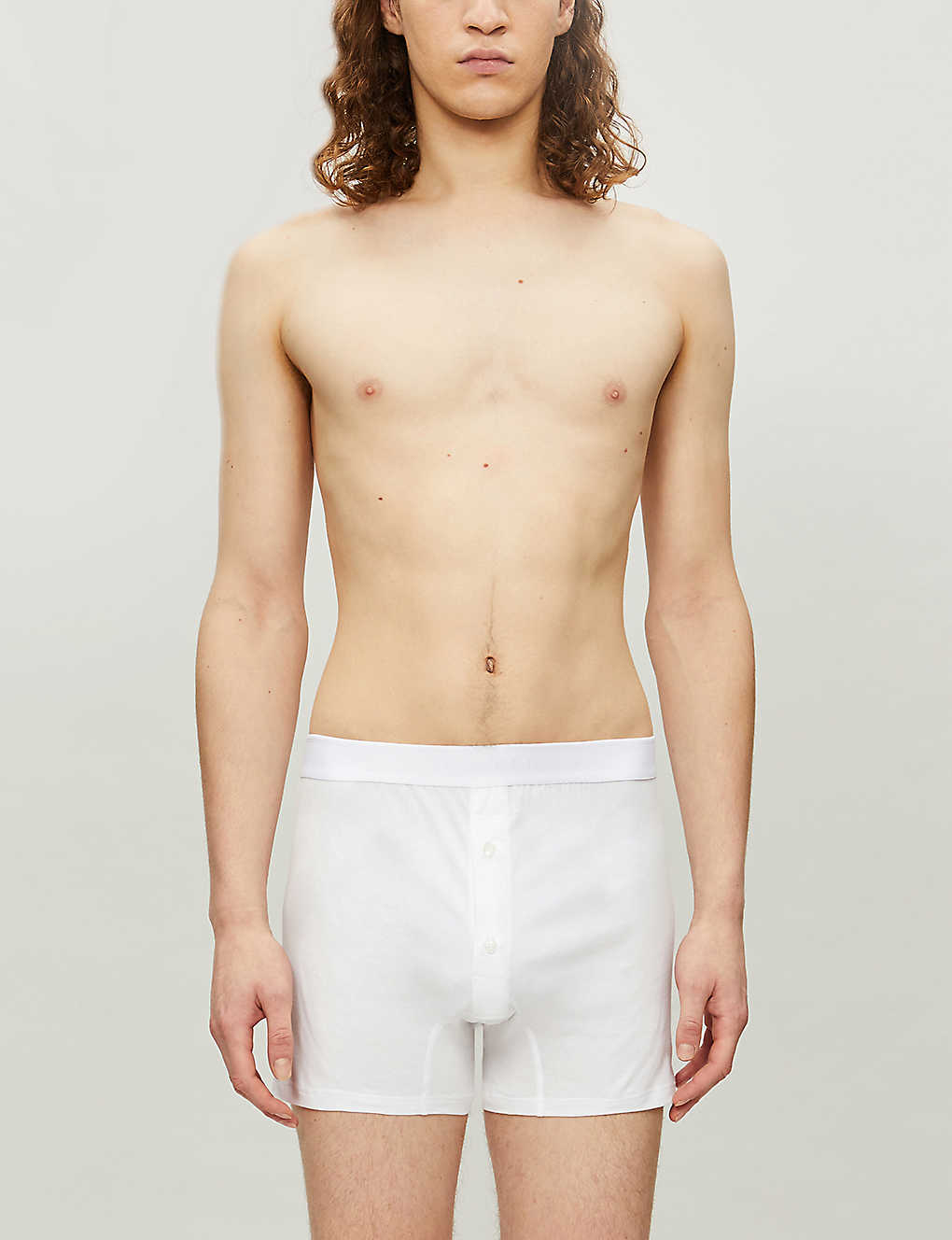 Shop Sunspel Men's White Superfine Two–button Boxer Shorts
