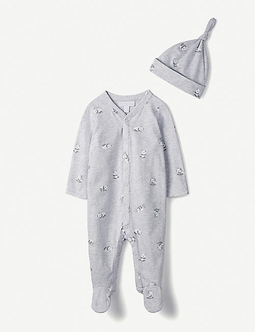 THE LITTLE WHITE COMPANY: Panda cotton bodysuit and hat set 0-6 months