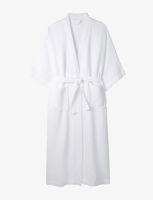 THE WHITE COMPANY: Waffle-texture long-length self-tie cotton robe