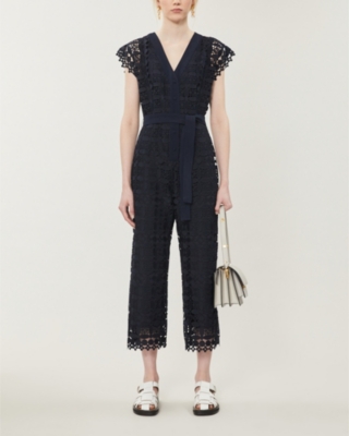 CLAUDIE PIERLOT Jajae copped wide leg floral lace jumpsuit