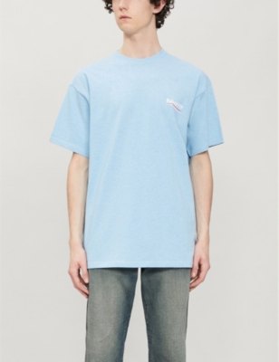 Balenciaga Political Logo Cotton Jersey T-shirt In Baby Blue