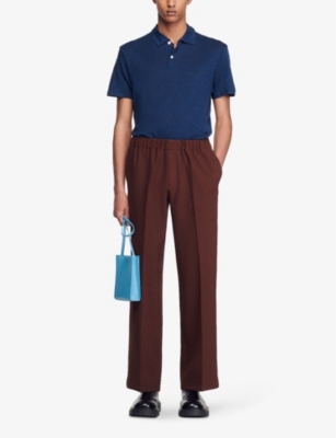 Shop Sandro Mens Bleus Beach Marled Regular-fit Linen Polo Shirt