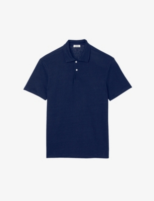 Sandro Beach Linen Polo In Bleus