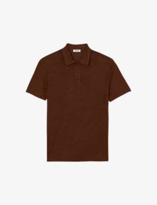 Shop Sandro Mens Bruns Beach Marled Regular-fit Linen Polo Shirt