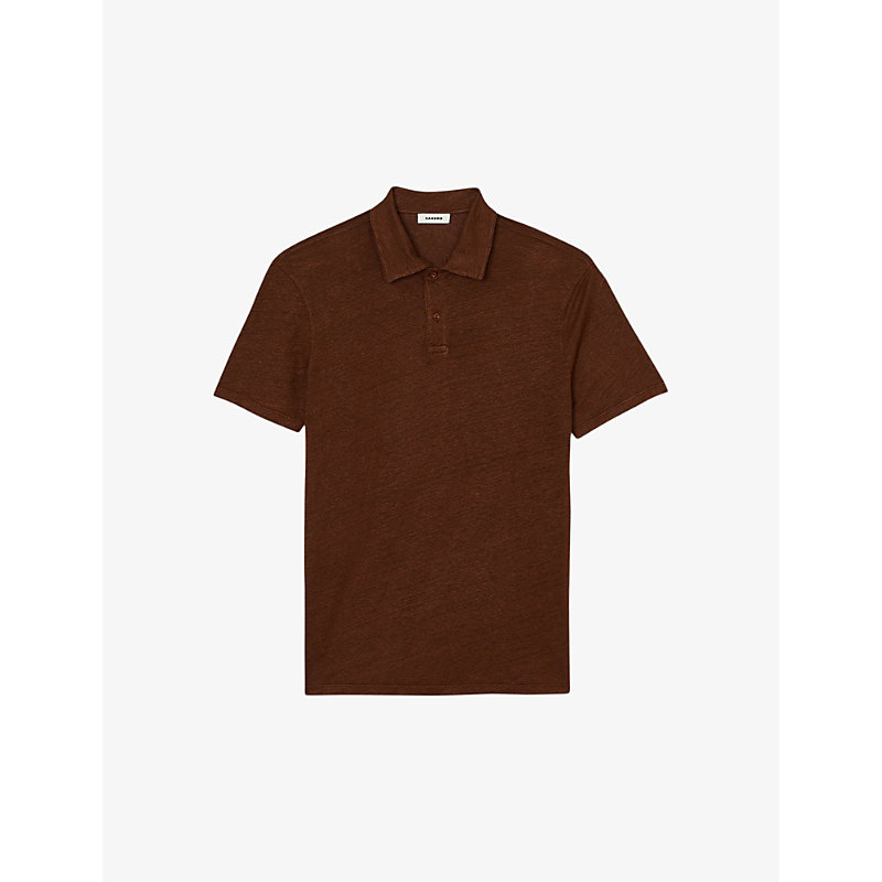 Shop Sandro Mens Bruns Beach Marled Regular-fit Linen Polo Shirt