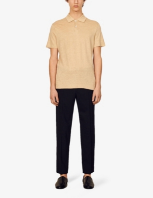Sandro Mens Beach Marled Regular-fit Linen Polo Shirt Naturels In Naturels
