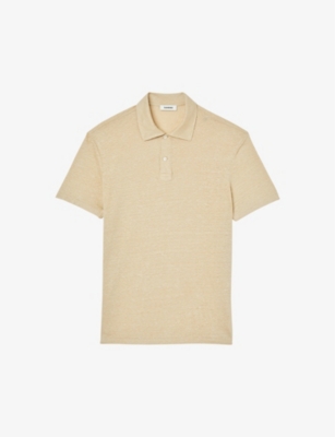 Sandro Mens Beach Marled Regular-fit Linen Polo Shirt Naturels In Naturels