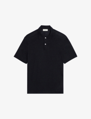 Sandro Beach Marled Regular-fit Linen Polo Shirt In Noir / Gris