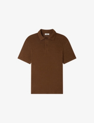 Sandro Mens Tobacco Brown Beach Marled Regular-fit Linen Polo Shirt
