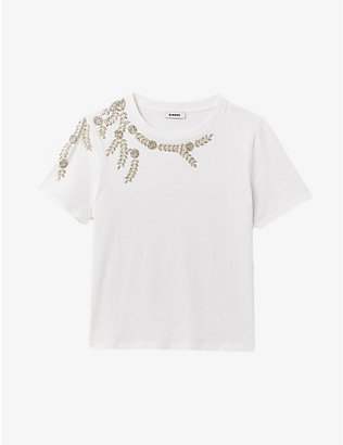 SANDRO: Rhinestone-embellished cotton T-shirt