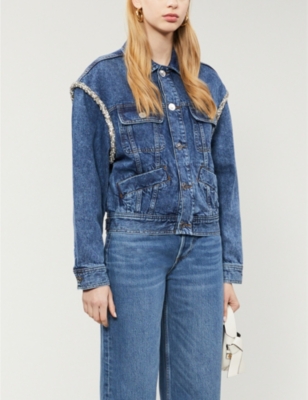 sandro denim jacket with pearls