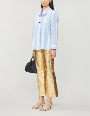 Slim-fit metallic leather trousers - GOLD