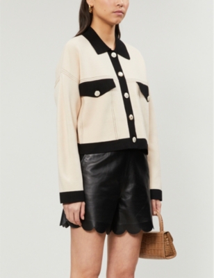 sandro cropped cardigan with topstitching