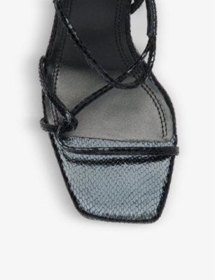 Sandro Faye Snakeskin-embossed Leather Strappy Sandals In Black