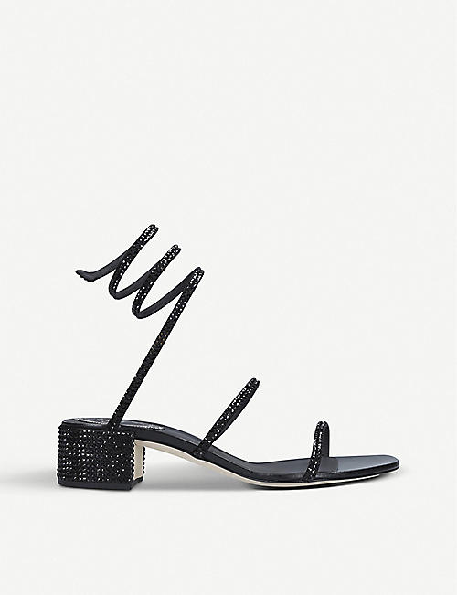 RENE CAOVILLA: Twirl crystal-embellished satin heeled sandals