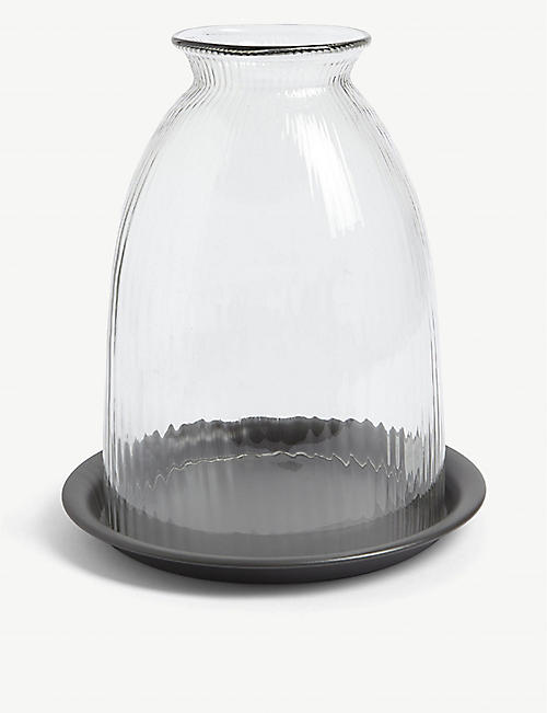 THE WHITE COMPANY: Recycled-glass candle holder with tray 17.6cm x 18cm