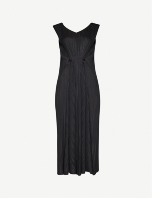 black plisse midi dress