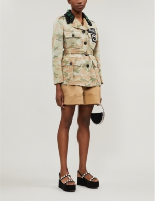 MIU MIU CAMOUFLAGE-PRINT CRYSTAL-EMBELLISHED COTTON JACKET