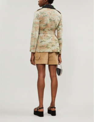 MIU MIU CAMOUFLAGE-PRINT CRYSTAL-EMBELLISHED COTTON JACKET