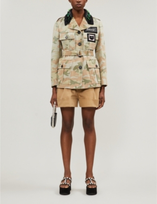 MIU MIU CAMOUFLAGE-PRINT CRYSTAL-EMBELLISHED COTTON JACKET