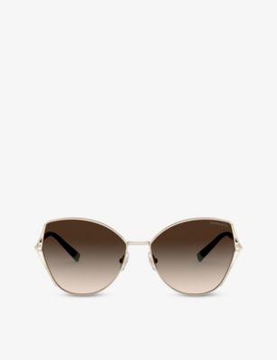 Shop Tiffany & Co Womens Gold Tf3072 59 Cat-eye Metal Sunglasses