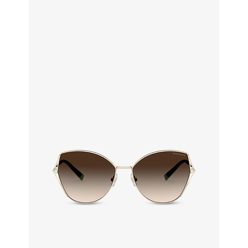 Shop Tiffany & Co Womens Gold Tf3072 59 Cat-eye Metal Sunglasses