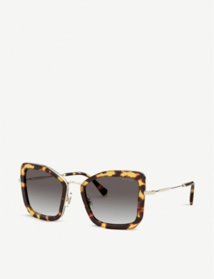 Miu Miu Mu 55vs 51 Tortoiseshell-print Square-framed Acetate And Metal Sunglasses In Brown